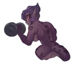  2022 animal_humanoid breasts butt carne_asada corablue dragon dragon_humanoid exercise female hair humanoid looking_at_viewer muscular muscular_female nude purple_hair red_eyes simple_background solo weightlifting white_background workout 