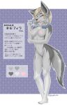  absurd_res anthro breasts canid canine canis character_name female genitals hi_res japanese_text looking_at_viewer mammal model_sheet navel nemophila_(tuberosekotoki) nipples nude plantigrade playing_with_hair pussy solo standing text translation_request tuberosekotoki wolf 