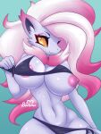  2022 anthro areola big_breasts breasts buutymon digital_media_(artwork) eyebrows female fingers front_view hair hisuian_zoroark long_hair looking_at_viewer navel nintendo nipples pink_areola pink_nipples pok&eacute;mon pok&eacute;mon_(species) regional_form_(pok&eacute;mon) simple_background solo video_games 