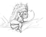  anthro ash_(sing) breasts female genitals hi_res illumination_entertainment looking_at_viewer mammal monochrome nipples nude pillow porcupine pussy quills rodent sabrotiger simple_background sing_(movie) smile solo white_background 