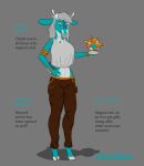  alice_(alicethedeer) alicethedeer anthro antlers blue_body blue_fur bottomwear brown_bottomwear brown_clothing brown_pants cervid clothed clothing digital_media_(artwork) female fully_shaded fur hair hand_on_hip hi_res holding_object horn jewelry mammal necklace pants shirt simple_background smile solo topwear white_clothing white_shirt white_topwear 
