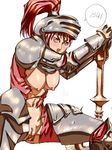  armor axe breasts castlevania castlevania:_portrait_of_ruin helmet large_breasts magi34 nipples old_axe_armor pussy red_eyes red_hair solo torn_clothes weapon 