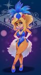  activision anthro bandicoot big_breasts blonde_hair breasts cleavage clothed clothing crash_bandicoot_(series) curvy_figure eyebrows female gloves hair hands_on_hips handwear hi_res hourglass_figure isabella_bandicoot lipstick magaska19 makeup mammal marsupial ponytail raised_eyebrow showgirl smile solo teeth thick_thighs video_games 