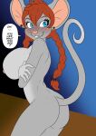  annah_squeaks anthro big_breasts blue_eyes blush braided_hair breasts butt ear_piercing ear_ring female freckles hair hi_res holding_breast joykill mammal mouse murid murine nipples piercing red_hair rodent solo the_rune_tapper 