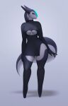  absurd_res anthro blue_eyes breasts cleavage_cutout clothed clothing digital_media_(artwork) female frieder1 hi_res legwear looking_at_viewer one_piece_suit rasha simple_background smile solo solo_focus standing stockings thigh_highs unknown_species 