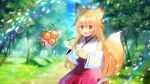  &gt;_o 1girl :d ;d ^_^ ahoge animal_ear_fluff animal_ears bangs bare_shoulders blonde_hair blurry blurry_background closed_eyes closed_mouth combee commission copyright_request day depth_of_field detached_sleeves fox_ears fox_girl fox_tail hair_between_eyes hakama hakama_skirt holding holding_spoon japanese_clothes kimono kou_hiyoyo long_hair long_sleeves one_eye_closed outdoors pokemon pokemon_(creature) red_eyes red_hakama ribbon-trimmed_sleeves ribbon_trim skeb_commission skirt sleeveless sleeveless_kimono sleeves_past_wrists smile spoon tail tree very_long_hair white_kimono white_sleeves wide_sleeves wooden_spoon |_| 
