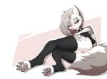  anthro anus biskydraws clothed clothing collar female genitals helluva_boss hi_res legwear loona_(helluva_boss) partially_clothed pawpads paws pussy solo stockings tongue tongue_out 