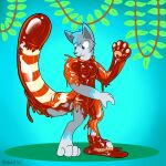  absurd_res ailurid anthro canid canine canis forest goo_(disambiguation) goo_transformation hi_res how2101 jungle latex_transformation male mammal plant red_panda rubber solo transformation tree wolf 