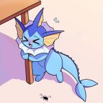  &gt;o&lt; 1:1 2022 ambiguous_gender arthropod blush bodily_fluids cute_fangs duo eeveelution eyes_closed feral fin furniture hi_res holding_table kemono nintendo nose_blush open_mouth park_horang pok&eacute;mon pok&eacute;mon_(species) scared shaded simple_shading solo_focus sweat sweatdrop table tail_fin tears vaporeon video_games 