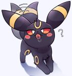  2022 ambiguous_gender black_body black_fur blush blush_lines bodily_fluids cute_fangs eeveelution feral fur hi_res kemono licking_screen looking_at_viewer markings narrowed_eyes nintendo park_horang pok&eacute;mon pok&eacute;mon_(species) question_mark red_eyes ring_(marking) saliva shaded simple_shading solo tail_motion tailwag umbreon video_games 