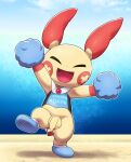  anthro bottomless cheerleader cheerleader_outfit clothed clothing foreskin_day genitals girly male nintendo ofuro partially_clothed penis plusle pok&eacute;mon pok&eacute;mon_(species) solo video_games 