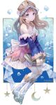  1girl absurdres atelier_(series) atelier_totori bangs bare_shoulders dress grey_eyes hat hi_to_ba highres light_brown_hair long_hair looking_at_viewer parted_lips solo star_(symbol) totooria_helmold water_drop white_legwear 