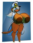  2022 absurd_res admiral_brickell anthro areola big_areola big_breasts big_nipples bloons_tower_defense blue_eyes blush breasts brown_areola brown_body brown_fur brown_nipples captain_hat clothing digital_media_(artwork) embarrassed female fur hair hands_behind_back haplorhine hat headgear headwear hi_res huge_areola huge_breasts hyper hyper_breasts jacket looking_down looking_down_at_self mammal monkey mostly_nude nipples one_eye_obstructed primate shaded simple_background solo standing thick_thighs topwear video_games white_clothing white_hair white_hat white_headwear white_jacket white_topwear zantanerz_(artist) 