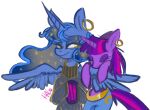  2018 blue_body blue_feathers blue_hair clothing container cup digital_media_(artwork) duo ear_piercing ear_ring equid equine eyelashes eyes_closed feathered_wings feathers female feral friendship_is_magic hair half-closed_eyes hasbro hi_res horn lavendire mammal my_little_pony narrowed_eyes piercing princess_luna_(mlp) purple_body purple_hair purple_tail simple_background spread_wings sweater topwear twilight_sparkle_(mlp) unicorn white_background winged_unicorn wings yellow_eyes 