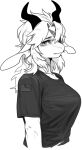  anthro big_breasts breasts chabett clothing dragon female hi_res horn monochrome pgm300 shirt simple_background sketch solo topwear 