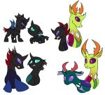 absurd_res antlers arthropod black_body brother brothers changeling chub-wub duo fangs feral friendship_is_magic green_body hasbro hi_res horn my_little_pony pharynx_(mlp) purple_eyes sibling simple_background smile thorax_(mlp) white_background young 