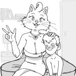  2022 age_difference anthro bed big_breasts blush bojack_horseman book bookshelf breasts cleavage clothed clothing dbaru domestic_cat door dress duo felid feline felis female freckles furniture hair hand_on_head hi_res human jewelry lamp larger_anthro larger_female looking_at_viewer male mammal monochrome necklace netflix nightstand older_anthro older_female on_bed open_mouth open_smile pendant pillow princess_carolyn pseudo_hair pupils sitting sitting_on_bed size_difference sketch slit_pupils smaller_human smaller_male smile teeth vincent_adultman whiskers younger_human younger_male 