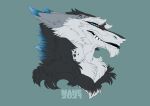  absurd_res anthro black_body black_fur black_lips blue_body blue_eyes blue_fur eran_morkon fluffy fur grey_body grey_fur hi_res light lips male multicolored_body multicolored_fur sergal simple_background smile solo teeth_showing tufted_fur white_body white_fur wildemaehne 