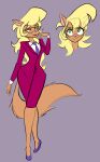  2022 absurd_res anthro callie_briggs clothed clothing colored digital_drawing_(artwork) digital_media_(artwork) domestic_cat eyewear felid feline felis female glasses glossypenthouse green_eyes hair hanna-barbera hi_res mammal necktie open_mouth simple_background sketch smile solo suit swat_kats wide_hips 