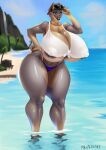  absurd_res anthro beach big_breasts big_butt breasts butt canid canine canis clothing dobermann domestic_dog female hi_res huge_nipples makeup mammal mrxrayfire olyvia_cross_(sexyblaziken) pinscher seaside smile smiling_at_viewer solo swimwear thick_thighs under_boob 