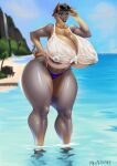  absurd_res anthro beach big_breasts big_butt breasts butt canid canine canis clothing dobermann domestic_dog female hi_res huge_nipples makeup mammal mrxrayfire olyvia_cross_(sexyblaziken) pinscher seaside smile smiling_at_viewer solo swimwear thick_thighs under_boob wet wet_clothing 