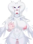  3:4 absurd_res anthro areola big_breasts blue_eyes blush breast_grab breasts censored dragon female fur genitals hand_on_breast hi_res huge_breasts japanese_text legendary_pok&eacute;mon looking_at_viewer nintendo nipples nude pink_areola pink_nipples pink_pussy pok&eacute;mon pok&eacute;mon_(species) pussy reshiram sex solo text tokonuri tongue translation_request video_games white_body white_fur 