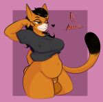  &lt;3 alondra_(berrythedragon) anthro balls black_hair bodily_fluids breasts claws doggasaurio domestic_cat erect_nipples felid feline felis female foreskin genitals hair hands_behind_back herm intersex mammal nipples orange_body penis simple_background solo sweat 