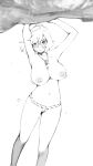  1girl absurdres air_bubble areola_slip arms_up bandaid bandaids_on_nipples bare_shoulders bouncing_breasts breasts bubble greyscale highres jewelry large_breasts lens monochrome navel necklace original parted_lips pasties rou_(rou22) short_hair thighs topless underwater 