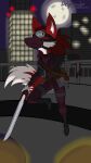  absurd_res anthro bottomwear canid canine clothing delphixander eyewear female fox goggles hi_res mammal mask melee_weapon moon night scarlet_vixen_(delphixander) skirt solo sword translucent translucent_bottomwear translucent_clothing translucent_skirt weapon 