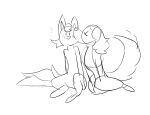  anthro battycat canid canine canis charlotte_(battycat) domestic_cat domestic_dog duo felid feline felis female female/female kissing mammal sitting sketch sketch_page sunny_(battycat) surprise surprised_expression 