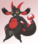  anthro balls belly big_belly big_ears chikn_nuggit chubby_anthro chubby_tail claws dragon flaccid fluffy fwench_fwy_(chikn_nuggit) genitals hands_on_hips hi_res horn impishhyena male nipples nonbinary_(lore) penis red_eyes red_tip slightly_chubby sly_look solo spiked_tail spikes spikes_(anatomy) teeth thick_penis thick_tail thick_thighs wide_hips yellow_sclera 