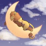  anthro cloud detailed_background felid hi_res lion male mammal moon pantherine sky sleeping solo star unknown_artist 