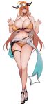  1girl absurdres bikini blush breasts claw_pose cleavage curvy dragon_girl dragon_horns eyewear_on_head high_heels highres hololive horns huge_breasts kiryu_coco long_hair long_legs narrow_waist naughty_face orange_hair pointy_ears red_eyes sharp_teeth smile star-shaped_eyewear sunglasses swimsuit teeth thick_thighs thighs unbeller very_long_hair virtual_youtuber wide_hips 