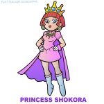  blue_eyes cape crown dress earrings highres jewelry pink_dress pink_hair princess_shokora ruy_fernando short_hair wario_land 