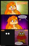 2019 absurd_res anthro apricot_(viroveteruscy) big_breasts breasts brown_body brown_fur buckteeth clothing comic douglas_buttons duo english_text eyewear female fur glasses hair hi_res lagomorph male mammal multicolored_body multicolored_fur open_mouth orange_body orange_hair pika red_eyes rodent sciurid screaming sound_effects sweater teeth text topwear two_tone_body two_tone_fur viroveteruscy warning_cream_filled 