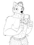  2021 abs anthro biting_panties black_and_white boxers_(clothing) bra canid canine claws clothed clothing cybercorn_entropic inktober inktober_2021 male mammal monochrome muscular muscular_arms muscular_male panties solo topless underwear were werecanid werecanine werewolf whiskers 