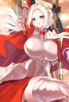  1girl absurdres alternate_breast_size armor axe boobplate boots breastplate breasts edelgard_von_hresvelg fire_emblem fire_emblem:_three_houses fire_emblem_warriors:_three_hopes highres large_breasts long_hair looking_at_viewer nez-box open_mouth paid_reward_available purple_eyes solo tagme thigh_boots thighhighs very_long_hair white_hair 