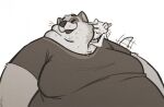  ambiguous_gender animal_math anthro belly big_belly chubby_cheeks clothed clothing dewlap_(anatomy) double_chin duo ear_piercing ear_ring embrace eyes_closed fur greyscale hand_on_cheek hand_on_chin hoop_ear_ring hug male male/ambiguous mammal monochrome moobs mustela mustelid musteline nuzzling obese obese_anthro obese_male open_mouth open_smile overweight overweight_anthro overweight_male piercing procyonid raccoon simple_background size_difference smile stubble tail_motion tailwag teeth true_musteline white_background 