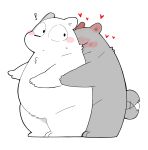  &lt;3 2022 anthro biped black_nose blush bodily_fluids duo embrace exclamation_point eyes_closed gayousi7 grey_body hi_res hug hugging_from_behind kemono mammal simple_background sweat tail_motion tailwag ursid white_background white_body 