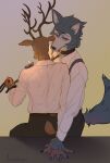  absurd_res anthro beastars canid canine canis cervid hand_holding hi_res leash leash_pull legoshi_(beastars) lighter louis_(beastars) male male/male mammal tsupunya wolf 