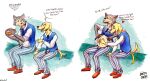  anthro beastars canid canine canis clothing demyxanthony domestic_dog duo hand_on_stomach jack_(beastars) legoshi_(beastars) male mammal pregnant pregnant_male tail_motion tailwag wolf 