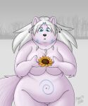  anthro arctic_fox breasts canid canine female flower fox hair lilbluefoxie mammal plant solo sunflower 