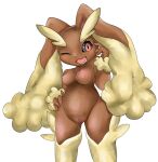  anthro breasts brown_body des_toroyah female genitals lopunny nintendo nipples nude one_eye_closed pok&eacute;mon pok&eacute;mon_(species) pussy solo video_games 