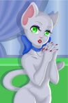  2021 anthro blue_ribbon colored_nails female fur green_eyes hi_res koshara_art lipstick looking_at_viewer makeup metro-goldwyn-mayer nails nude pink_nose red_nails smile solo tom_and_jerry toodles_(springtime_for_thomas) toodles_galore white_body white_fur 