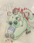  absurd_res anonymous_artist anthro balloon big_breasts bloonarius bloons_tower_defense breast_play breasts duo english_text female front_view hi_res humor inflatable male male/female moab personification reptile_feet sex size_difference tail text thick_thighs titfuck tongue tongue_out 