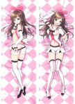  1girl :d ass bed_sheet boots breasts brown_hair checkered clothes_pull collarbone collared_shirt dakimakura_(medium) detached_sleeves from_above full_body green_eyes hairband kizuna_ai kizuna_ai_inc. long_hair long_sleeves looking_at_viewer lying medium_breasts midriff moeanime multicolored_hair navel on_back on_side open_clothes open_mouth open_shirt panties pink_hair pink_hairband pulled_by_self sailor_collar sailor_shirt shiny shiny_hair shirt short_shorts shorts shorts_pull sideboob sleeveless sleeveless_shirt smile solo standing stomach streaked_hair thigh_boots two-tone_hair underwear very_long_hair virtual_youtuber white_footwear white_panties white_sailor_collar white_shirt white_shorts white_sleeves zettai_ryouiki 