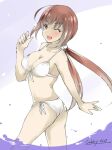  1girl ahoge artist_name ass bikini breasts brown_eyes brown_hair cleavage cowboy_shot dated front-tie_top gakky kantai_collection long_hair low_twintails medium_breasts one-hour_drawing_challenge one_eye_closed side-tie_bikini solo swimsuit tashkent_(kancolle) twintails wading water white_bikini 