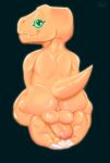  agumon anthro anus backsack balls bandai_namco claws digimon digimon_(species) erection genitals green_eyes looking_back male penis scales solo theonibrony yellow_body yellow_scales 