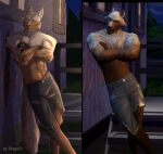  bottomwear brown_body brown_fur canid canine claws clothing denim denim_clothing dragodi electronic_arts fur hi_res jeans mammal maxis_(ea) pants red_eyes redraw screencap signature the_sims torn_bottomwear torn_clothing torn_jeans torn_pants video_games were werecanid werecanine werewolf 