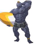  clothing hi_res humanoid looking_at_viewer machoke maldu male muscular muscular_male nintendo nipple_piercing nipples piercing pok&eacute;mon pok&eacute;mon_(species) solo surfboard swimwear video_games yellow_eyes 